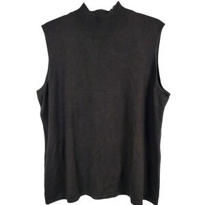 Talbots Womens 2X Mock Neck Sleeveless Sweater Black Silk Cashmere Minimalist